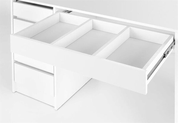 Duża biała toaletka z szufladami i oświetleniem | Umeblowana.com