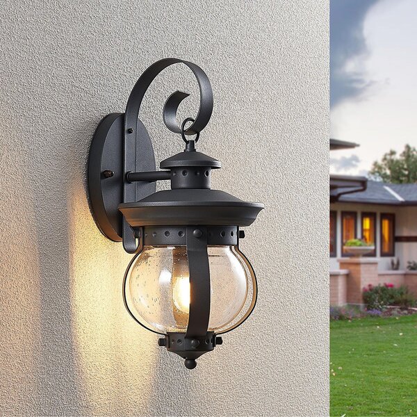Zewnętrzna Lampa Lindby, Farley, ściemnialny, czarny, balkon, metal, antyczny