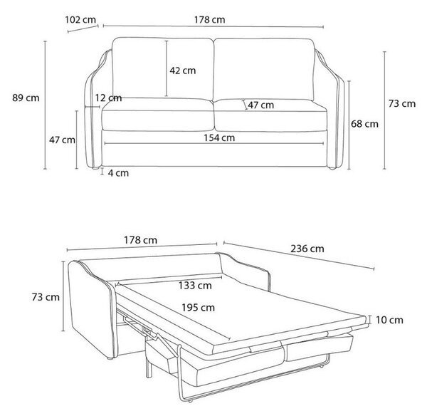 Ciemnoniebieska sofa do spania/rozkładana 178 cm Lenny – Bobochic Paris