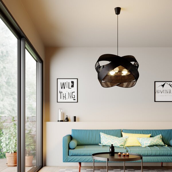 Lampa Wisząca Lindby, Simaria, ściemnialny, czarny, salon, tkanina | tekstylia, nowoczesny