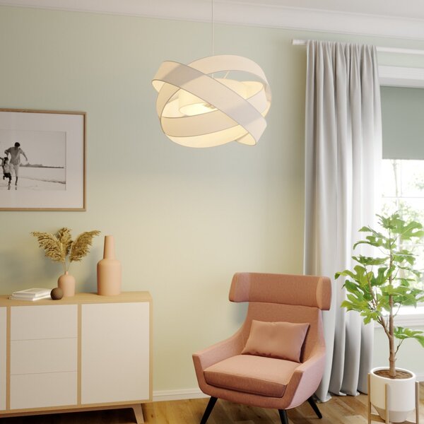 Lampa Wisząca Lindby, Simaria, ściemnialny, biały, salon, tkanina | tekstylia, nowoczesny