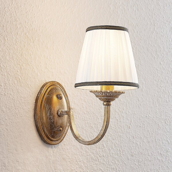 Lampa Ścienna Lindby, Lumiel, ściemnialny, antyczny mosiądz, salon, tkanina | tekstylia, dworkowy | rustykalny