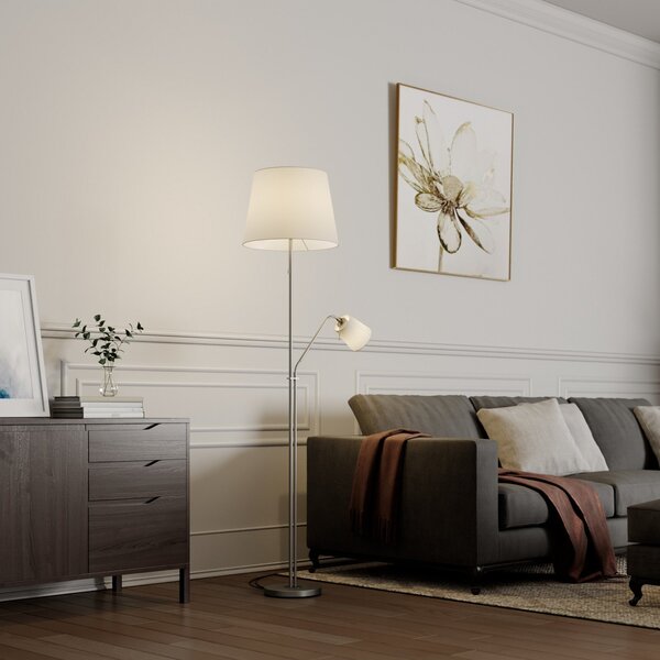 Lampa Podłogowa Lindby, Nantwin, biały, salon, tkanina | tekstylia, nowoczesny
