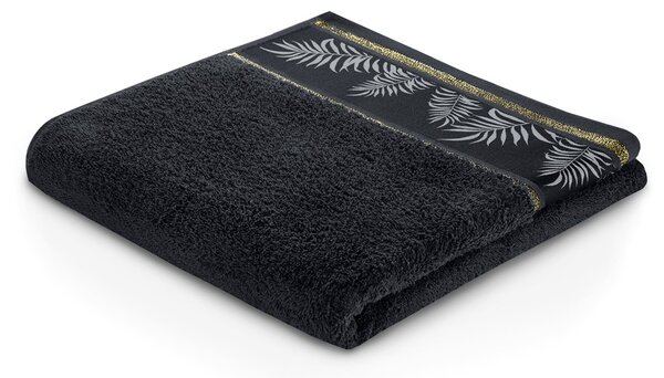 Ręcznik bawełniany z roślinną bordiurą Czarny PARNA-30x50