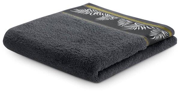 Ręcznik bawełniany z roślinną bordiurą Grafitowy PARNA-30x50