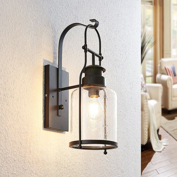 Lampa Ścienna Lindby, Rozalie, ściemnialny, czarny, przedpokój, metal, vintage