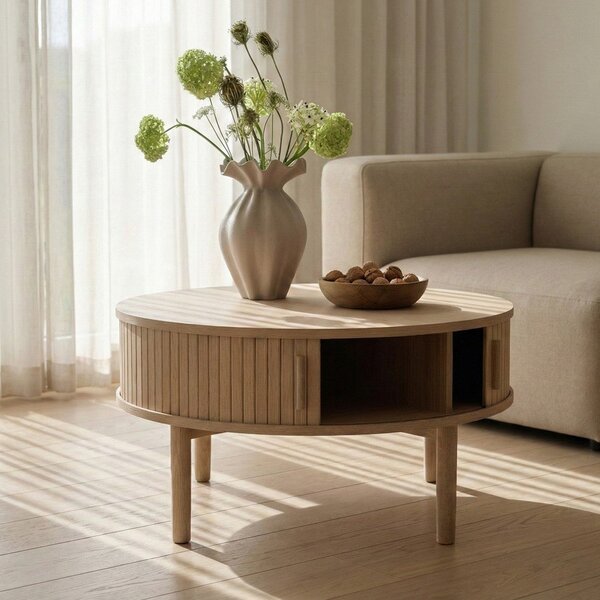 Okrągły stolik w dekorze dębu w jasnym naturalnym kolorze ø 85 cm Meta – Unique Furniture