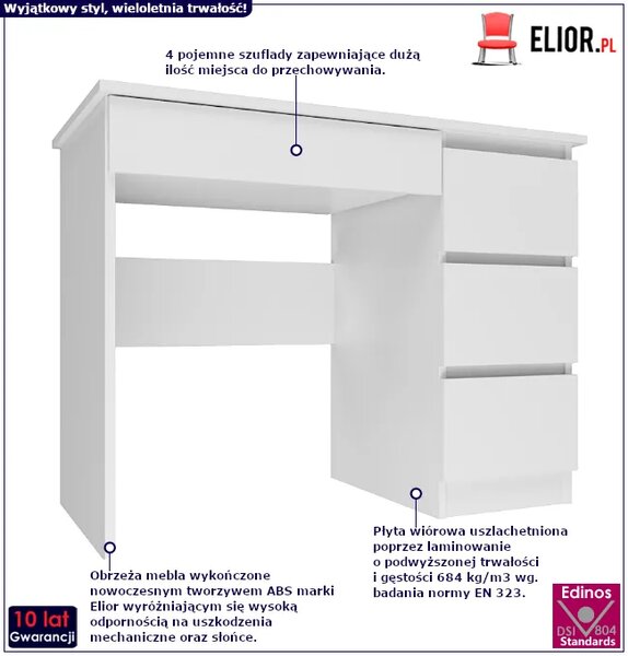Białe biurko proste klasyczne komputerowe 100 cm F3-C08