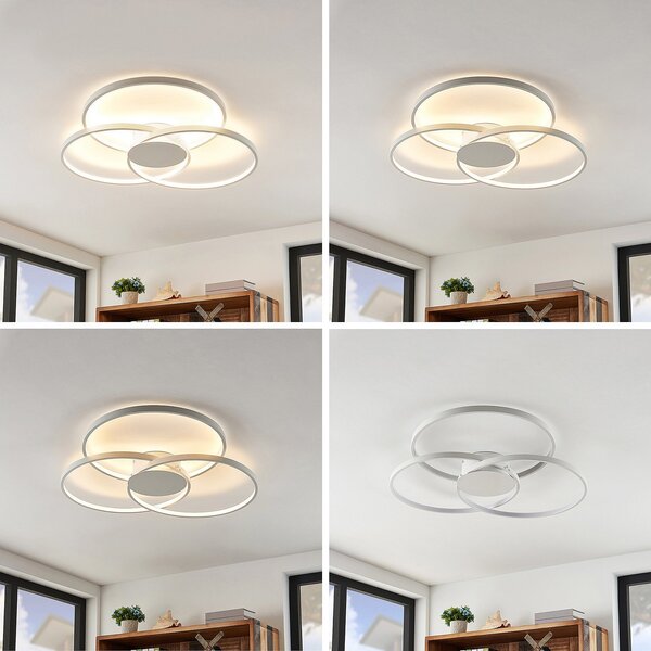 Lampa Sufitowa Lindby, Riley, ściemnialny, biały, salon, aluminium, nowoczesny