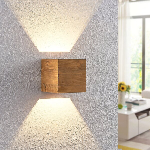 Lampa Ścienna Lindby, Benicio, drewniany, salon, drewno, skandynawski
