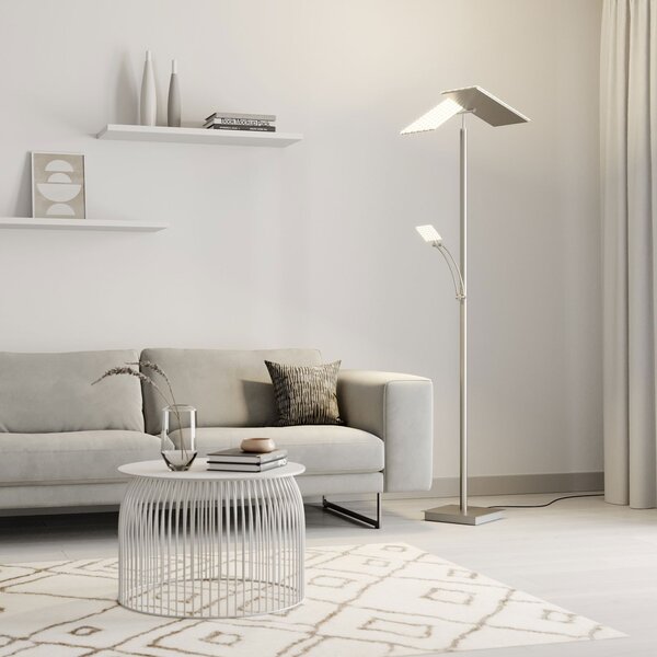 Lampa Podłogowa Lucande, Parthena, ściemnialny, szary, salon, metal, nowoczesny
