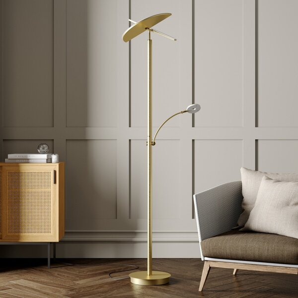 Lampa Podłogowa Lucande, Anniki, ściemnialny, złoty | mosiężny, salon, metal, nowoczesny