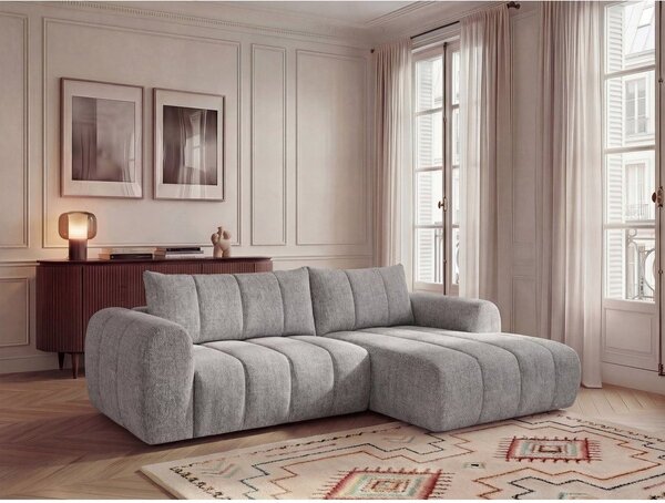 Jasnoszary narożnik (prawostronny/z szezlongiem) Nesty – Bobochic Paris