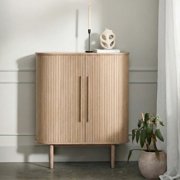 Szafka w dekorze dębu z drzwiami przesuwnymi w jasnym naturalnym kolorze 100x118x40 cm Meta – Unique Furniture
