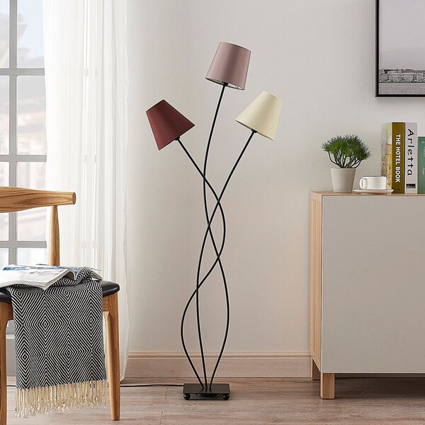 Lampa Podłogowa Lindby, Melis, szary, salon, tkanina | tekstylia, nowoczesny