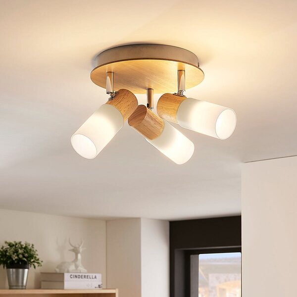 Lampa Sufitowa Lindby, Christoph, ściemnialny, drewniany, salon, drewno, dworkowy | rustykalny