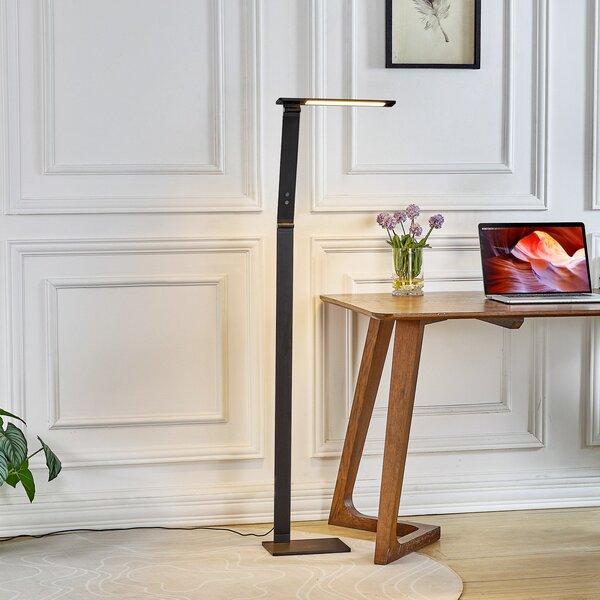 Lampa Podłogowa Lucande, Salome, ściemnialny, czarny, gabinet | pracownia, aluminium, nowoczesny