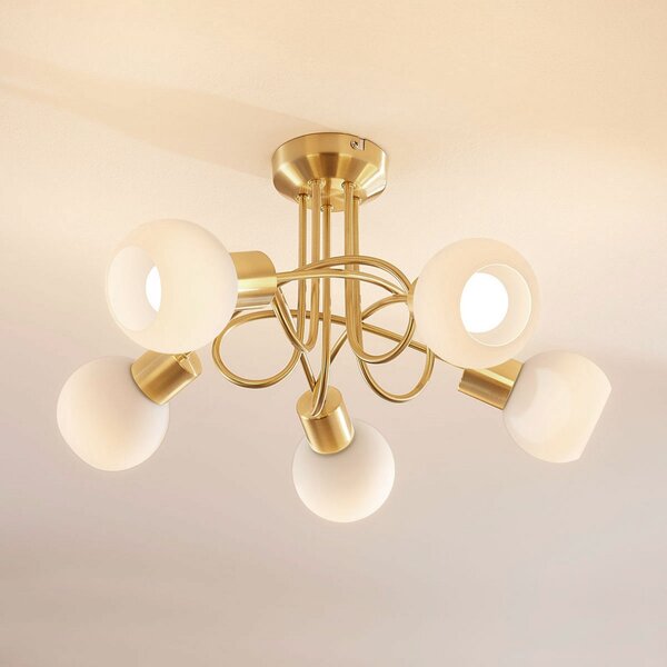 Lampa Sufitowa Lindby, Elaina, ściemnialny, złoty | mosiężny, salon, szkło, nowoczesny