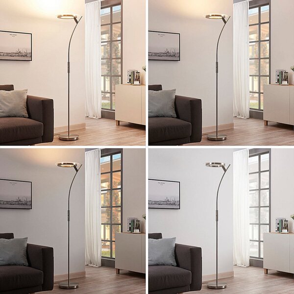Lampa Podłogowa Lindby, Darion, ściemnialny, szary, salon, metal, nowoczesny