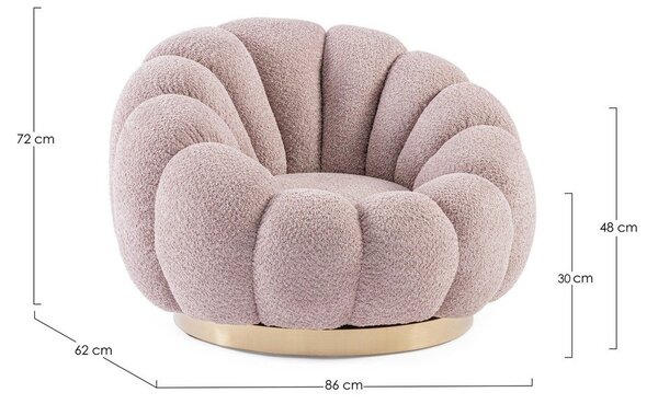 Różowy obrotowy fotel z materiału bouclé Florel – Bizzotto