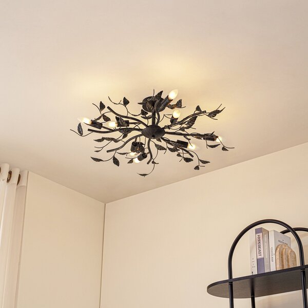Lampa Sufitowa Lindby, Yos, ściemnialny, czarny, sypialnia, metal, florentyński