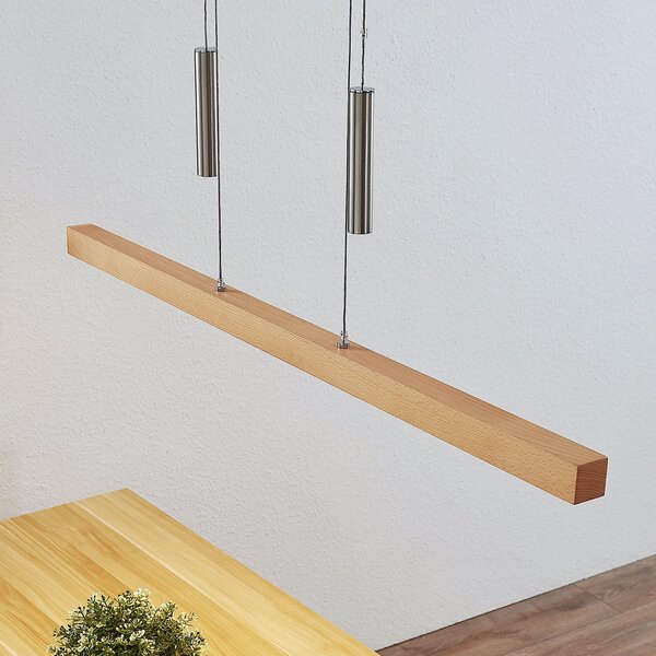 Lampa Wisząca Lucande, Pia, ściemnialny, drewniany, salon, drewno, nowoczesny