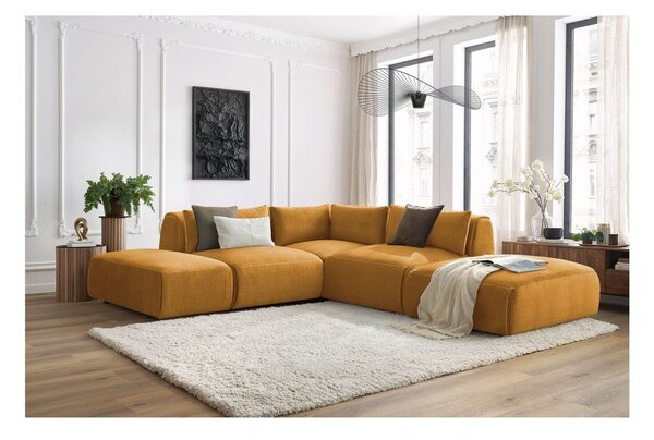 Musztardowy aksamitny narożnik modułowy Jeanne – Bobochic Paris