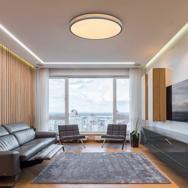 Globo Lampa sufitowa Doro, możliwość ściemniania, ciemne drewno, salon / jadalnia, drewno, nowoczesny