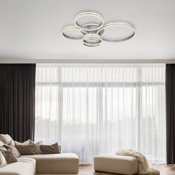 Globo Lampa sufitowa LED Rubio, możliwość ściemniania, aluminiowy / szary / cynkowy, salon / jadalnia, metal, nowoczesny