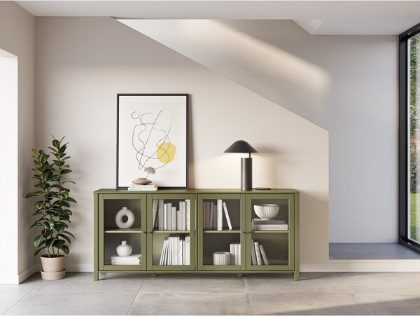 Zielona witryna z litego drewna sosnowego 186x80x40 cm Alessandra – Marckeric