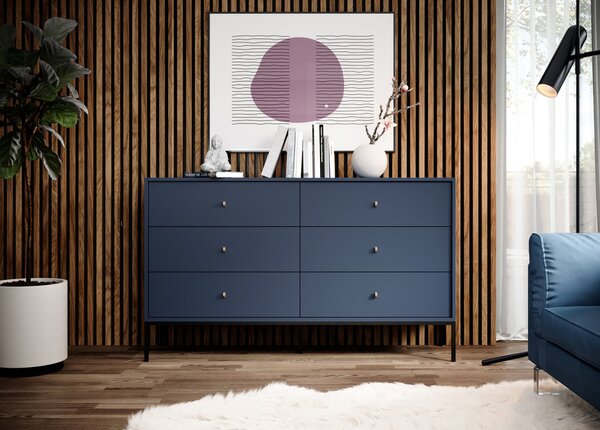 Komoda Mono granatowa z 6 szufladami (MKS154), do sypialni, wysoka