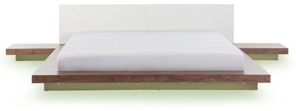 Łóżko z LED 180x200 cm niska rama styl japoński stoliki brązowe Zen Beliani