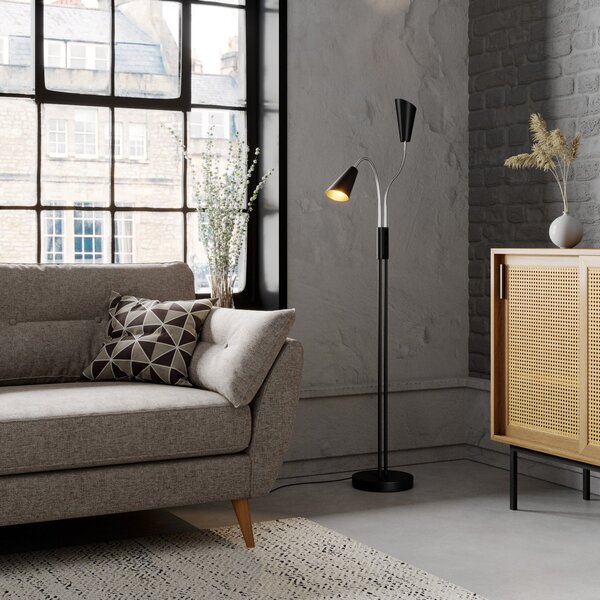 Lampa Podłogowa Lucande, Medira, czarny, salon, metal, nowoczesny