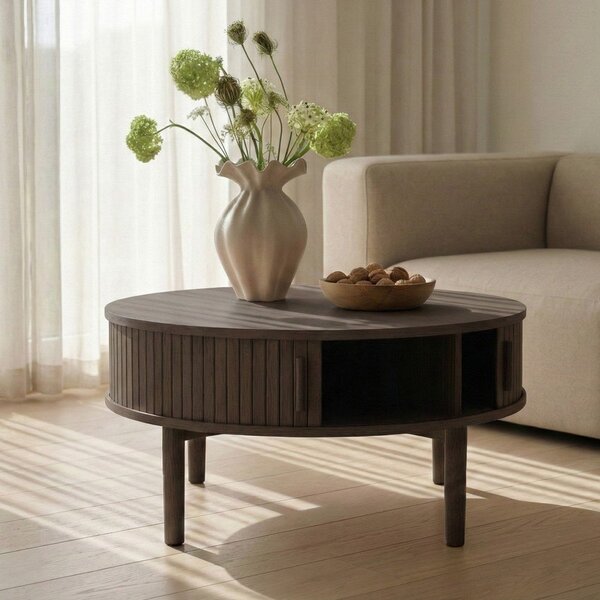 Okrągły stolik w dekorze dębu w ciemnym naturalnym kolorze ø 85 cm Meta – Unique Furniture