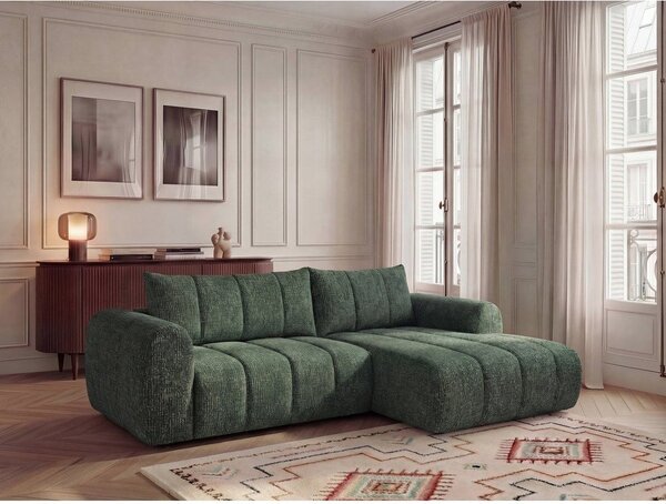 Ciemnozielony narożnik (prawostronny/z szezlongiem) Nesty – Bobochic Paris