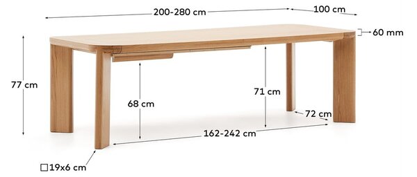 Rozkładany stół z blatem w dekorze dębu 100x200 cm Jondal – Kave Home