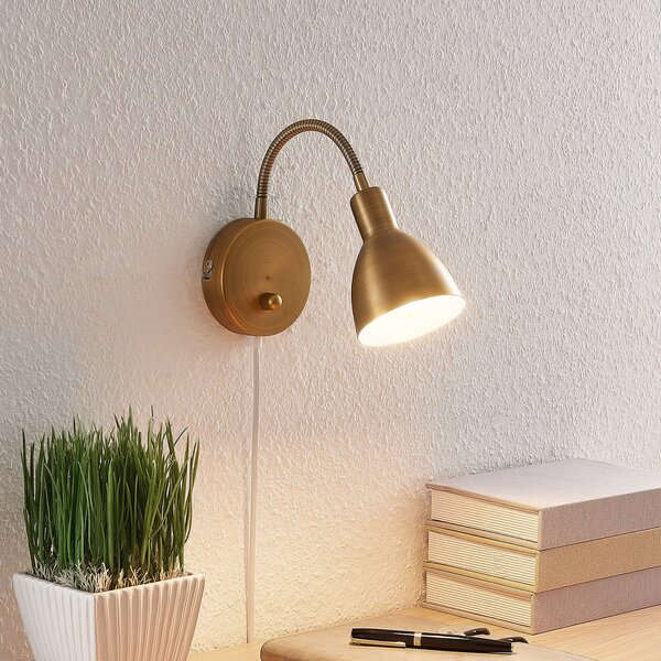 Lampa Ścienna Lindby, Amrei, ściemnialny, antyczny mosiądz, salon, metal, antyczny