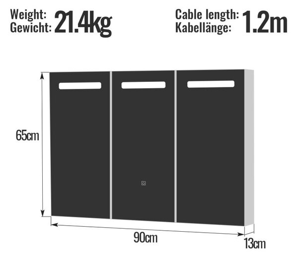 MIADOMODO Szafka z lustrem i oświetleniem LED, 90 x 65 cm