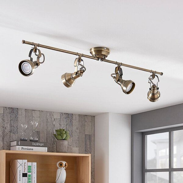 Lampa Sufitowa Lindby, PERSEAS, ściemnialny, antyczny mosiądz, salon, metal, antyczny