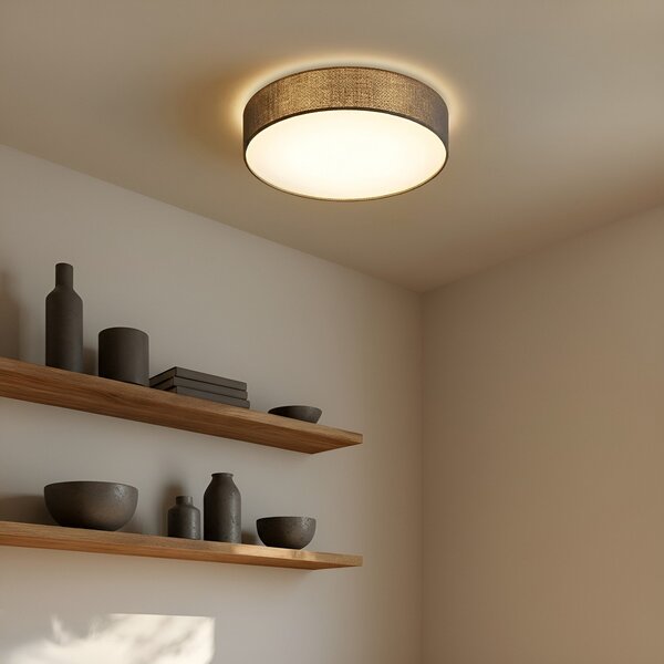Lampa Sufitowa Lindby, Sebatin, ściemnialny, szary, sypialnia, tkanina | tekstylia, nowoczesny