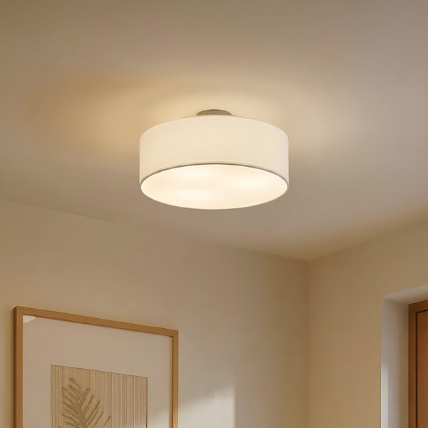 Lampa Sufitowa Lindby, Sebatin, ściemnialny, biały, sypialnia, tkanina | tekstylia, nowoczesny