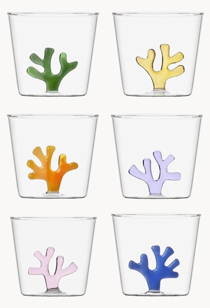 Komplet ręcznie wykonanych szklanek ze szkła borokrzemowego Coral Reef, 6 elem