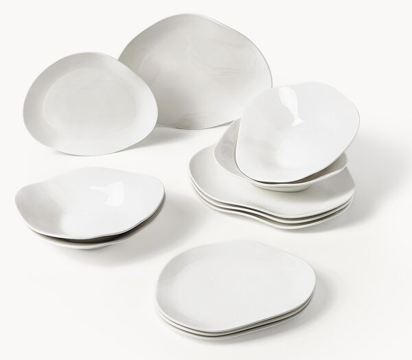 Komplet naczyń z porcelany o organicznym kształcie Joana, dla 4 osób, 12 elem