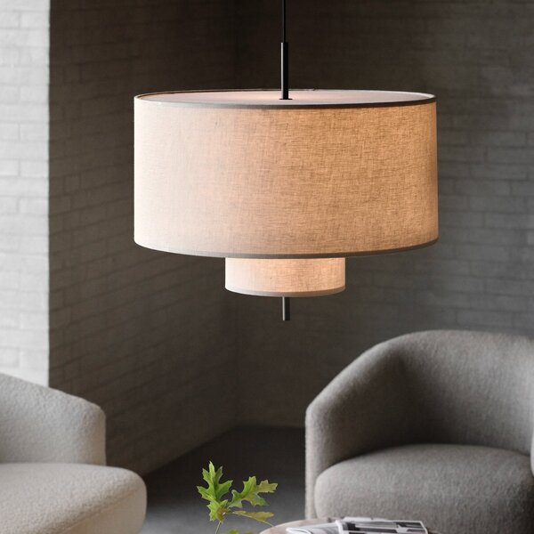 Lampa Wisząca New Works, Margin, ściemnialny, beżowy, salon, tkanina | tekstylia, design