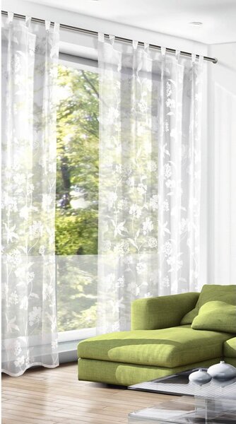 Biała firanka z woalu 135x245 cm Flowers – Sehlbach