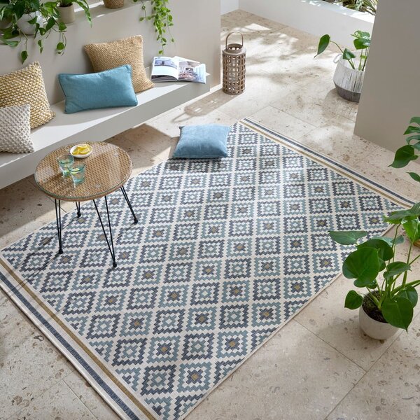 Żółto-niebieski dywan odpowiedni na zewnątrz 120x170 cm Zia Trellis – Flair Rugs