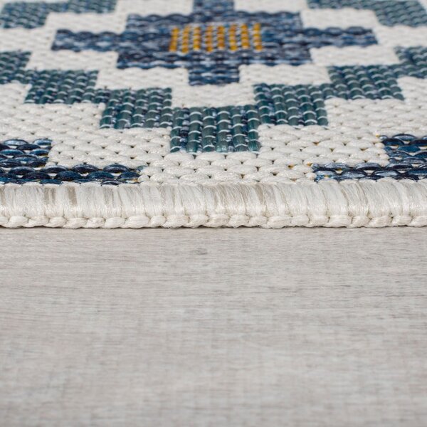 Żółto-niebieski dywan odpowiedni na zewnątrz 80x230 cm Zia Trellis – Flair Rugs