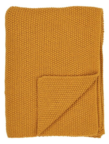 Żółty koc z bawełny z recyklingu dzianinowy 130x170 cm Santos – House Nordic