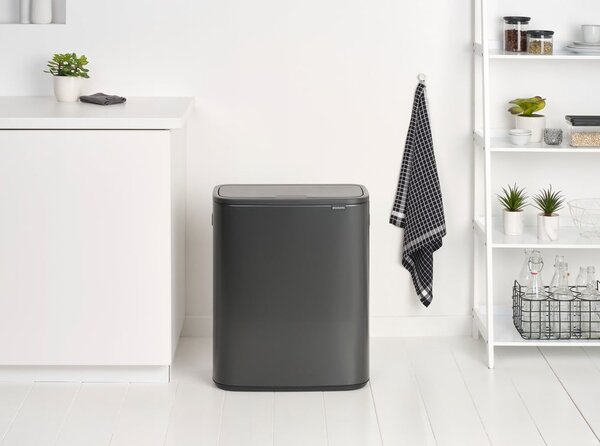 Ciemnoszary stalowy kosz na śmieci do segregacji odpadów otwierany na dotyk 60 l Bo Touch Bin – Brabantia
