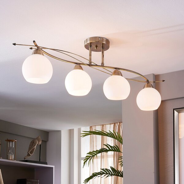Lampa Sufitowa Lindby, Leanda, ściemnialny, antyczny mosiądz, salon, szkło, nowoczesny